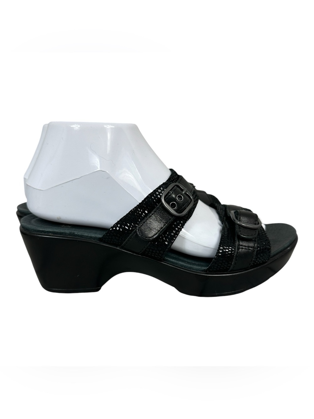 Dansko Jessie slide sandals in black lizard-embossed leather size 38